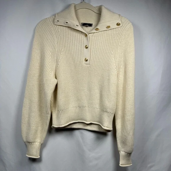 J. Crew Cream Knit Turtleneck Pullover with Gold Buttons - Picture 2 of 11